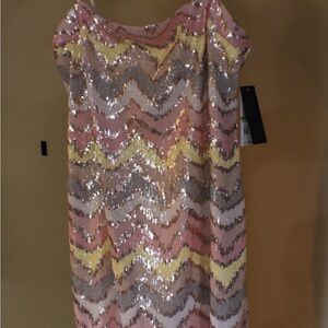 City Studio Glittering Chevron Dress in Pink and Gold